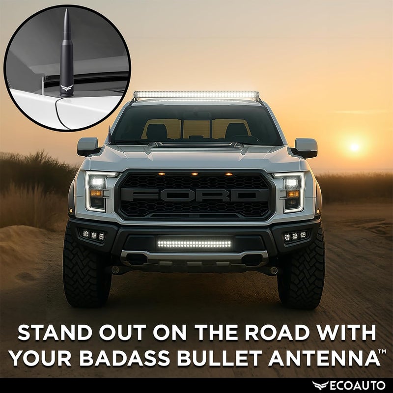 EcoAuto 50 Cal Bullet Antenna for Ford F150 F250 F350 & Dodge Ram & Ford Raptor Bronco - Instantly Upgrade Your Truck Look with F150 Antenna - Anti-Theft Antenna Topper - Matte Black Bullet Antenna - Image 4
